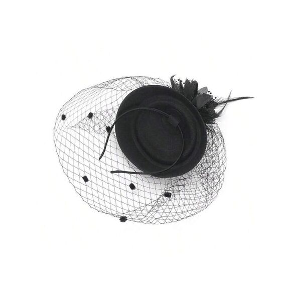 🖤 Pinup Accessory 1950s Retro Vintage Fascinator Black Pillbox Pearl Veil Hat - Picture 13 of 14